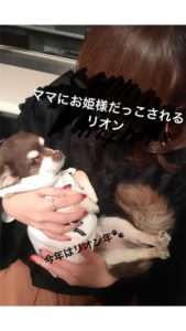 抱っこされるリオン君